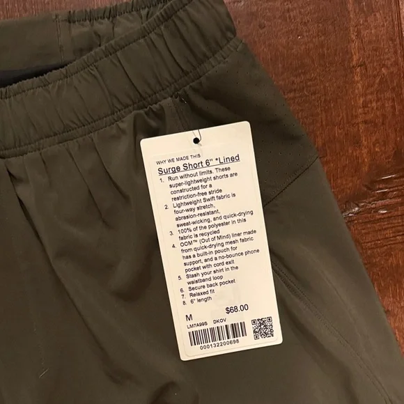 Men's Olive Green Lululemon Surge Shorts - Picture 2 of 4